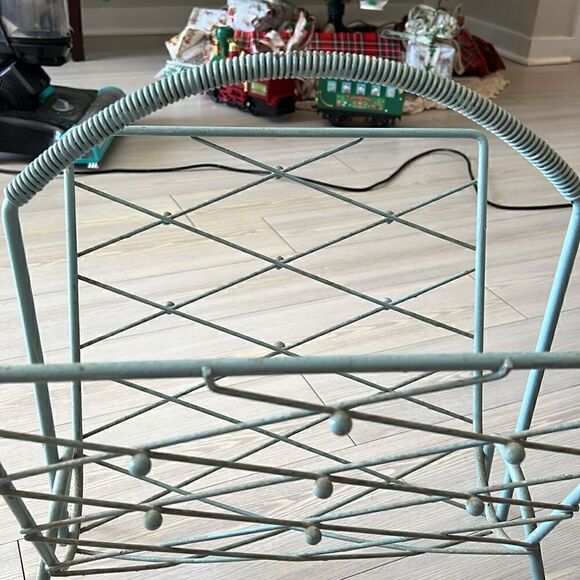 MCM 1950s French Vintage Magazine Record Rack blue green knobs iron RARE boho - Picture 5 of 8